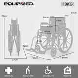 Mobility & Accessibility: EQUIPMED Portable Folding Wheelchair 24 Inch 136kg Capacity Wheel Chair Retractable Armrests, Black