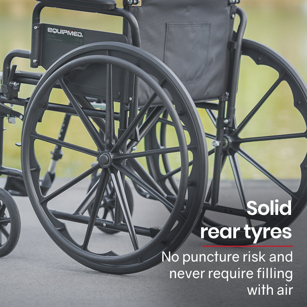 Mobility & Accessibility: EQUIPMED Portable Folding Wheelchair 24 Inch 136kg Capacity Wheel Chair Retractable Armrests, Black