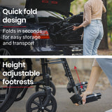 Mobility & Accessibility: EQUIPMED Portable Folding Wheelchair 24 Inch 136kg Capacity Wheel Chair Retractable Armrests, Black