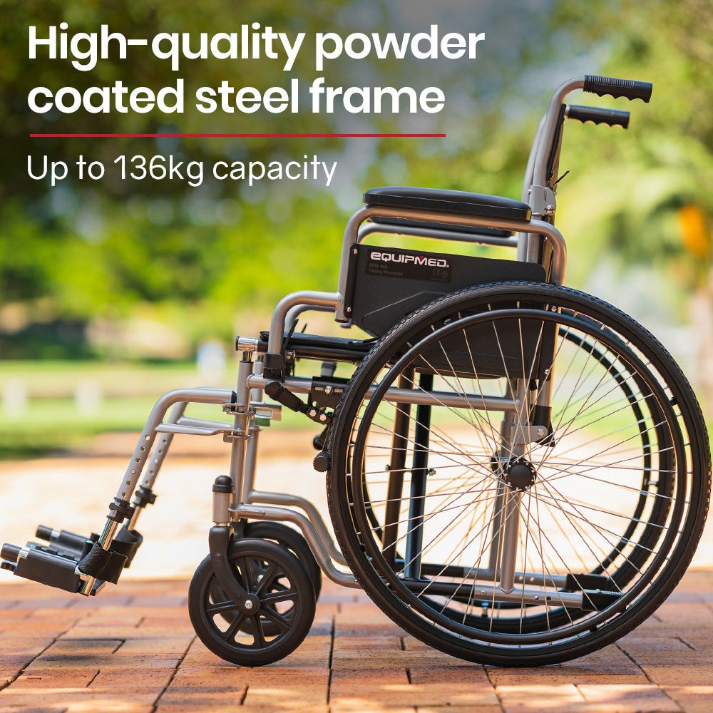 Mobility & Accessibility: EQUIPMED 24 Inch Folding Wheelchair Lightweight Portable for Elderly and Disabled, Grey