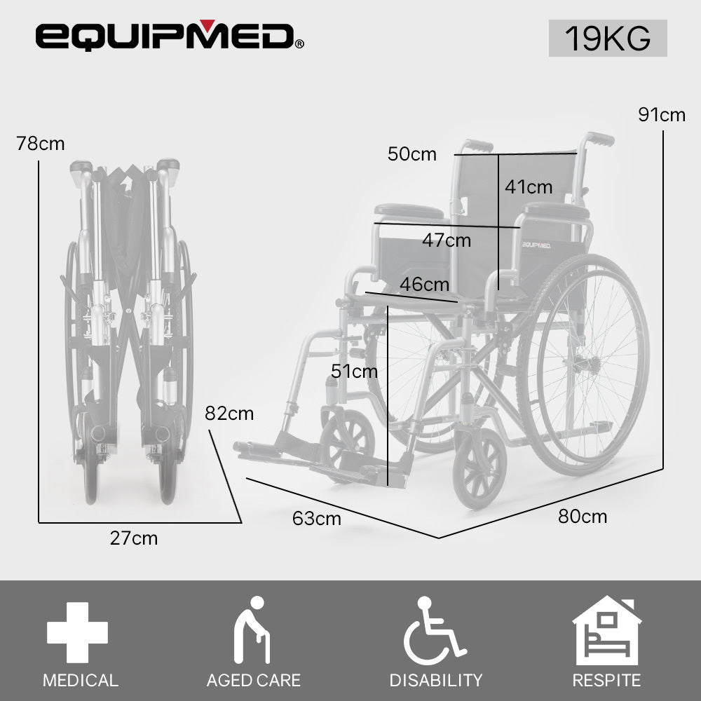 Mobility & Accessibility: EQUIPMED 24 Inch Folding Wheelchair Lightweight Portable for Elderly and Disabled, Grey
