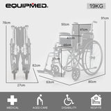 Mobility & Accessibility: EQUIPMED 24 Inch Folding Wheelchair Lightweight Portable for Elderly and Disabled, Grey