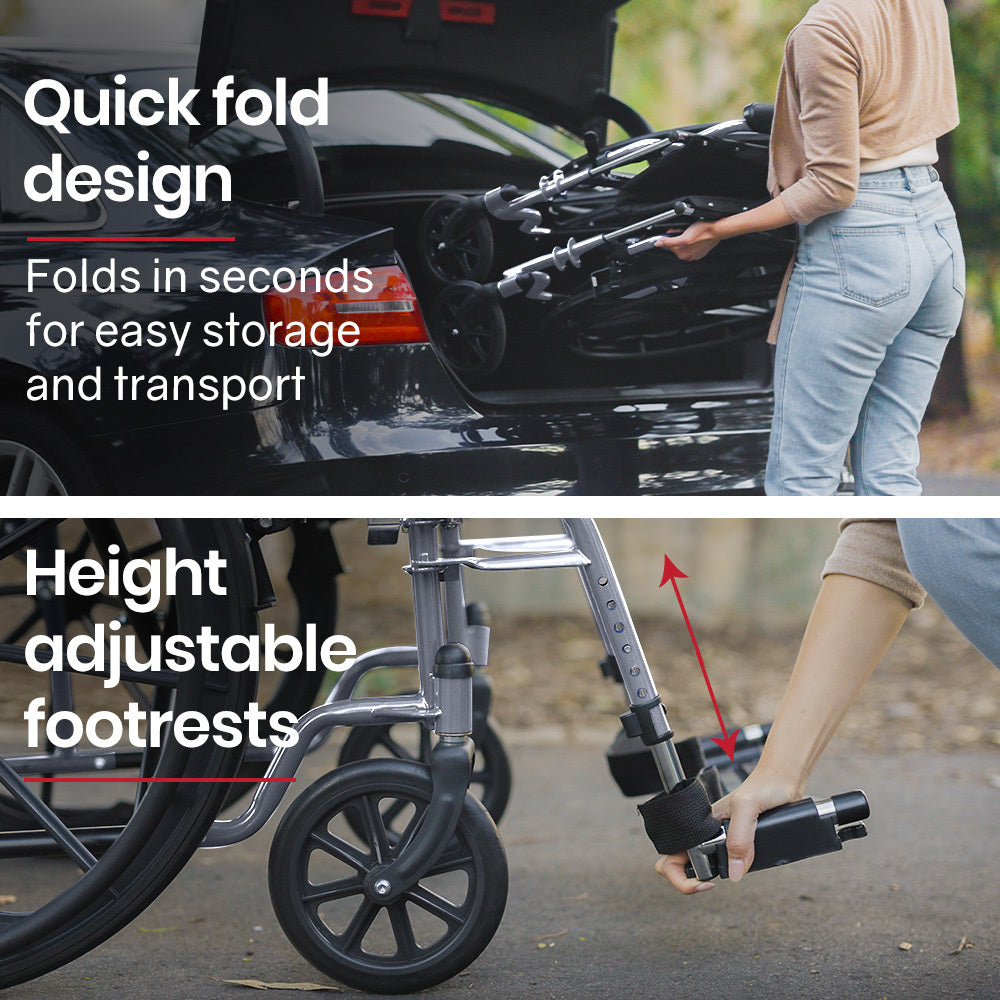 Mobility & Accessibility: EQUIPMED 24 Inch Folding Wheelchair Lightweight Portable for Elderly and Disabled, Grey