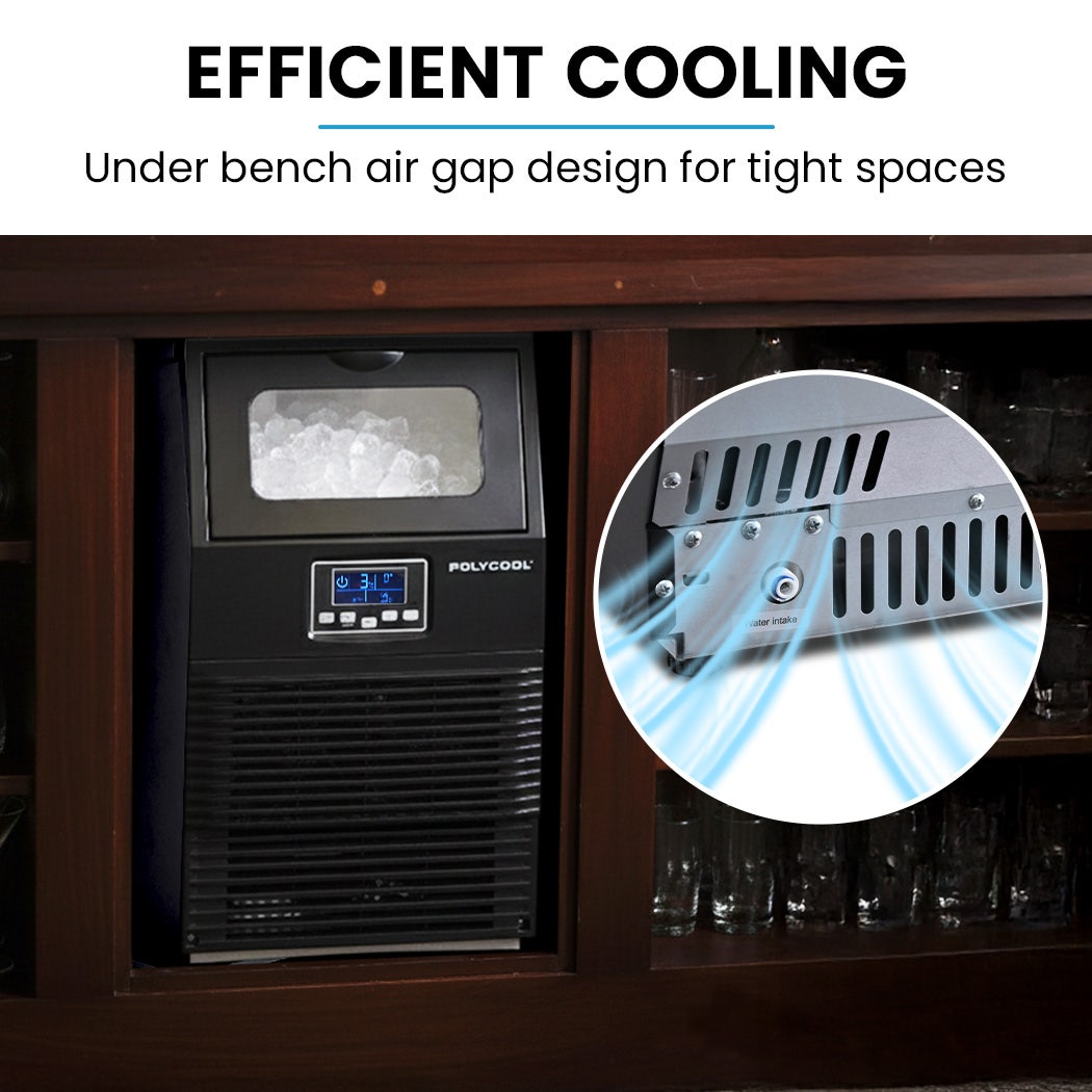 POLYCOOL Commercial Ice Maker Machine, up to 35kg/24hr, Timer & Self Cleaning Programs