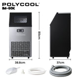 Ice Makers: POLYCOOL Commercial Ice Maker Machine, up to 60kg/24hr, Timer & Self Cleaning Programs