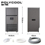 Ice Makers: POLYCOOL Commercial Ice Maker Machine, up to 75kg/24hr, Timer & Self Cleaning Programs