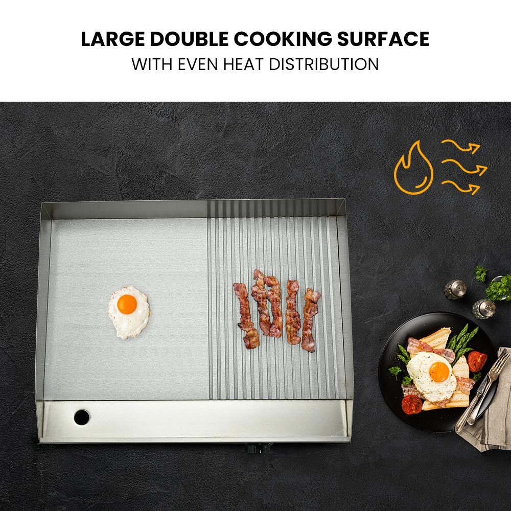 BBQs & Accessories: THERMOMATE Commercial Electric Griddle TH-G04, 2400W 55x35cm Half Ribbed Surface