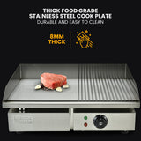 BBQs & Accessories: THERMOMATE Commercial Electric Griddle TH-G04, 2400W 55x35cm Half Ribbed Surface