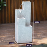 Fountains & Ponds: Protege Contemporary Solar Water Fountain Outdoor Garden Feature, Cascading Design, with Panel Kit, LED Lights, Light Grey