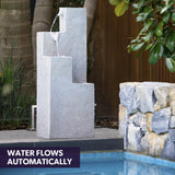 Fountains & Ponds: Protege Contemporary Solar Water Fountain Outdoor Garden Feature, Cascading Design, with Panel Kit, LED Lights, Light Grey