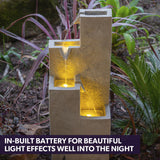 Fountains & Ponds: Protege Contemporary Solar Water Fountain Outdoor Garden Feature, Cascading Design, with Panel Kit, LED Lights, Light Grey
