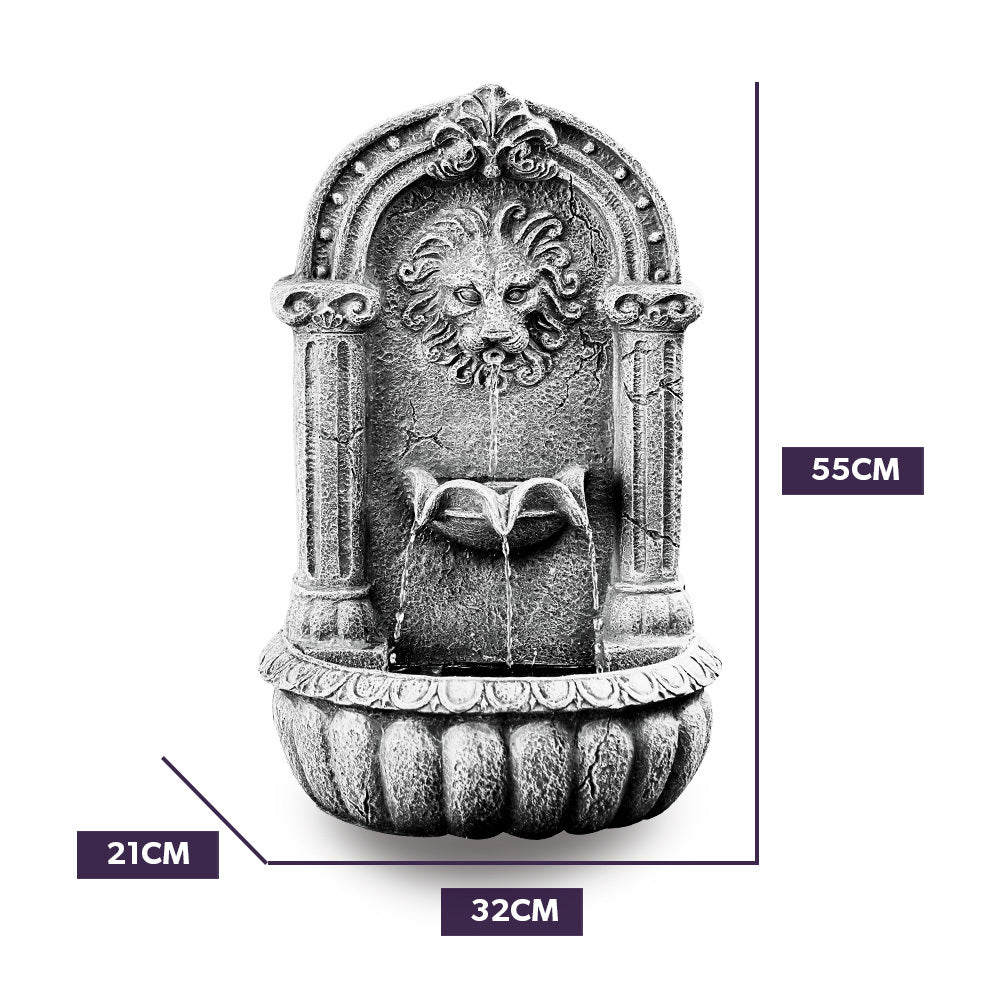 Fountains & Ponds: PROTEGE Lion Head Solar Powered Water Feature Fountain, Traditional Design, with Panel Kit, LED Lights