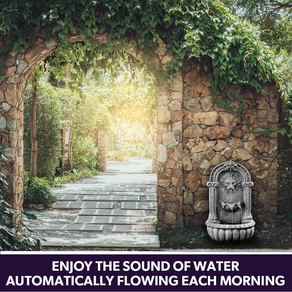 Fountains & Ponds: PROTEGE Lion Head Solar Powered Water Feature Fountain, Traditional Design, with Panel Kit, LED Lights