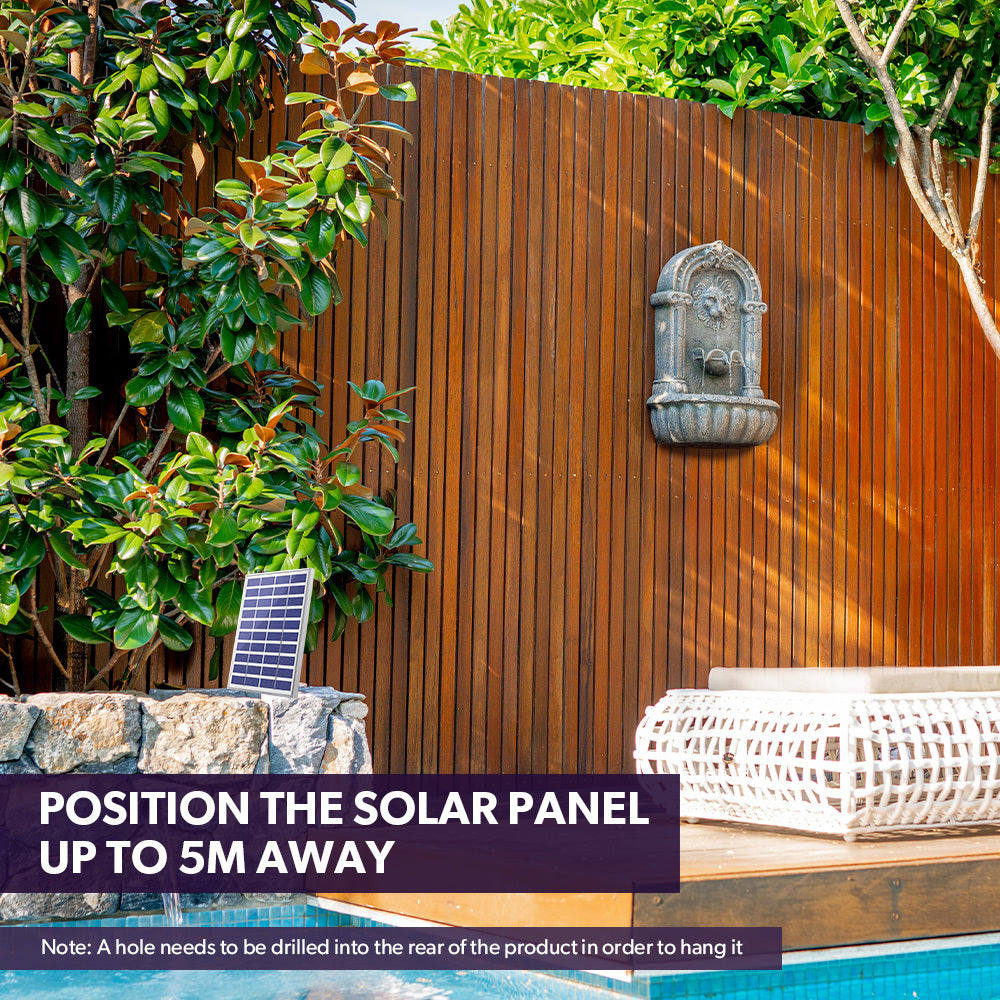 Fountains & Ponds: PROTEGE Lion Head Solar Powered Water Feature Fountain, Traditional Design, with Panel Kit, LED Lights