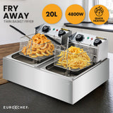 Deep Fryers: EuroChef Commercial Electric Deep Fryer Twin Frying Basket Chip Cooker Fry