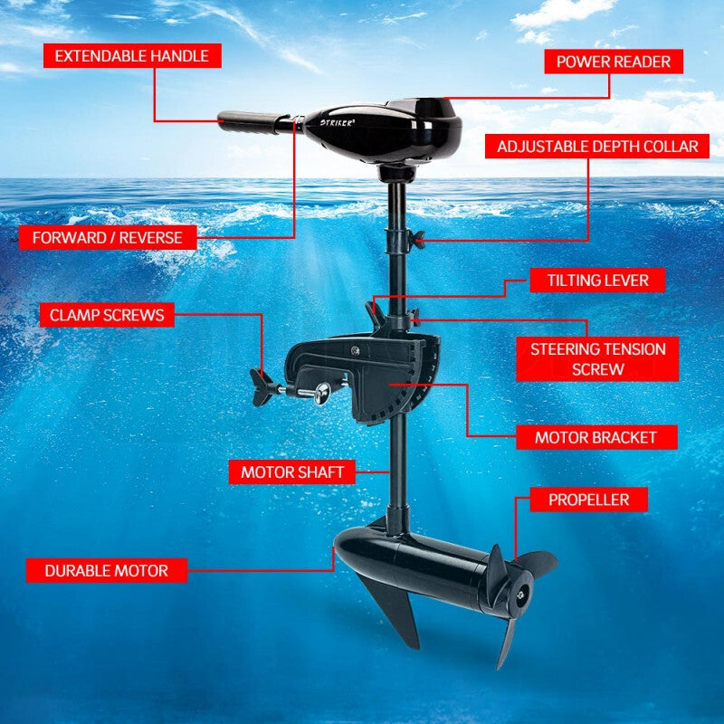 Boating Accessories: Striker 90LBS Electric Trolling Motor Inflatable Boat Outboard Fishing Marine