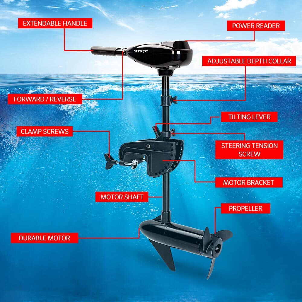 Boating Accessories: Striker 60LBS Electric Trolling Motor Inflatable Boat Fishing Marine Outboard Engine