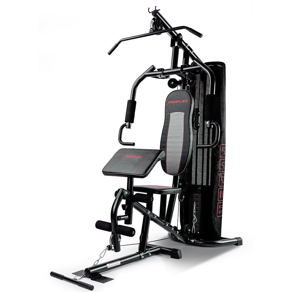 Weightlifting Machines & Racks: PROFLEX Multi-Station Home Gym Set with 98lbs Weight Plates- M8000