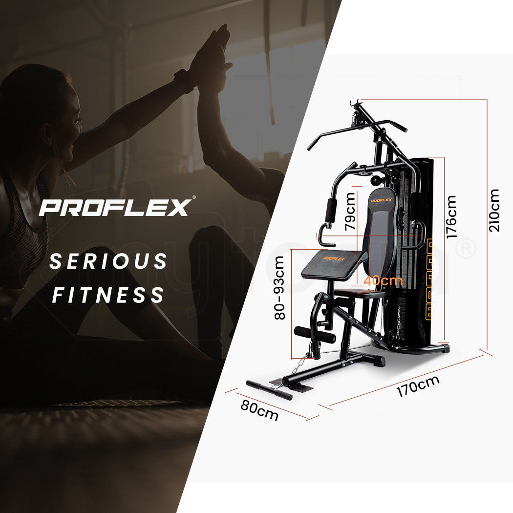 Weightlifting Machines & Racks: PROFLEX Multi-Station Home Gym Set with 98lbs Weight Plates- M8000