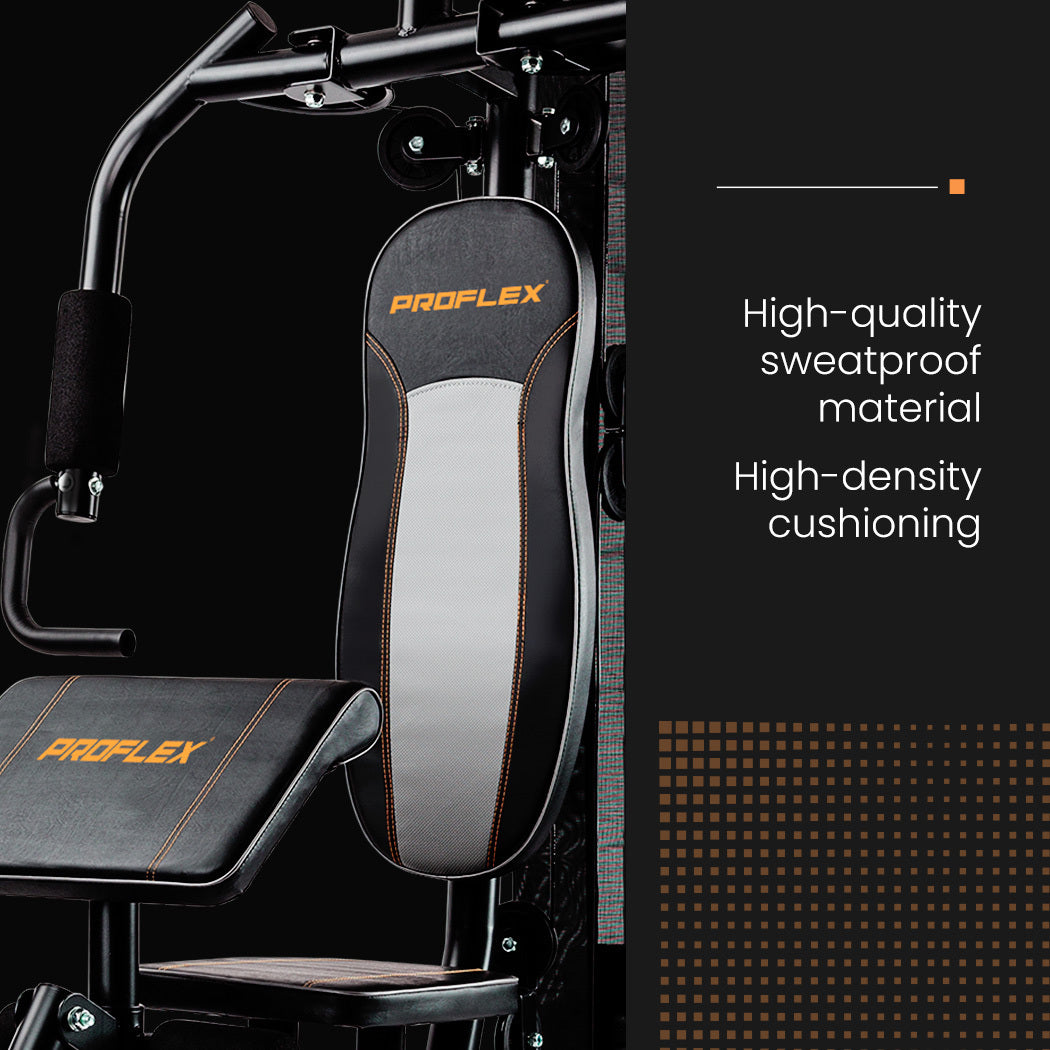 Weightlifting Machines & Racks: PROFLEX Multi-Station Home Gym Set with 98lbs Weight Plates- M8000