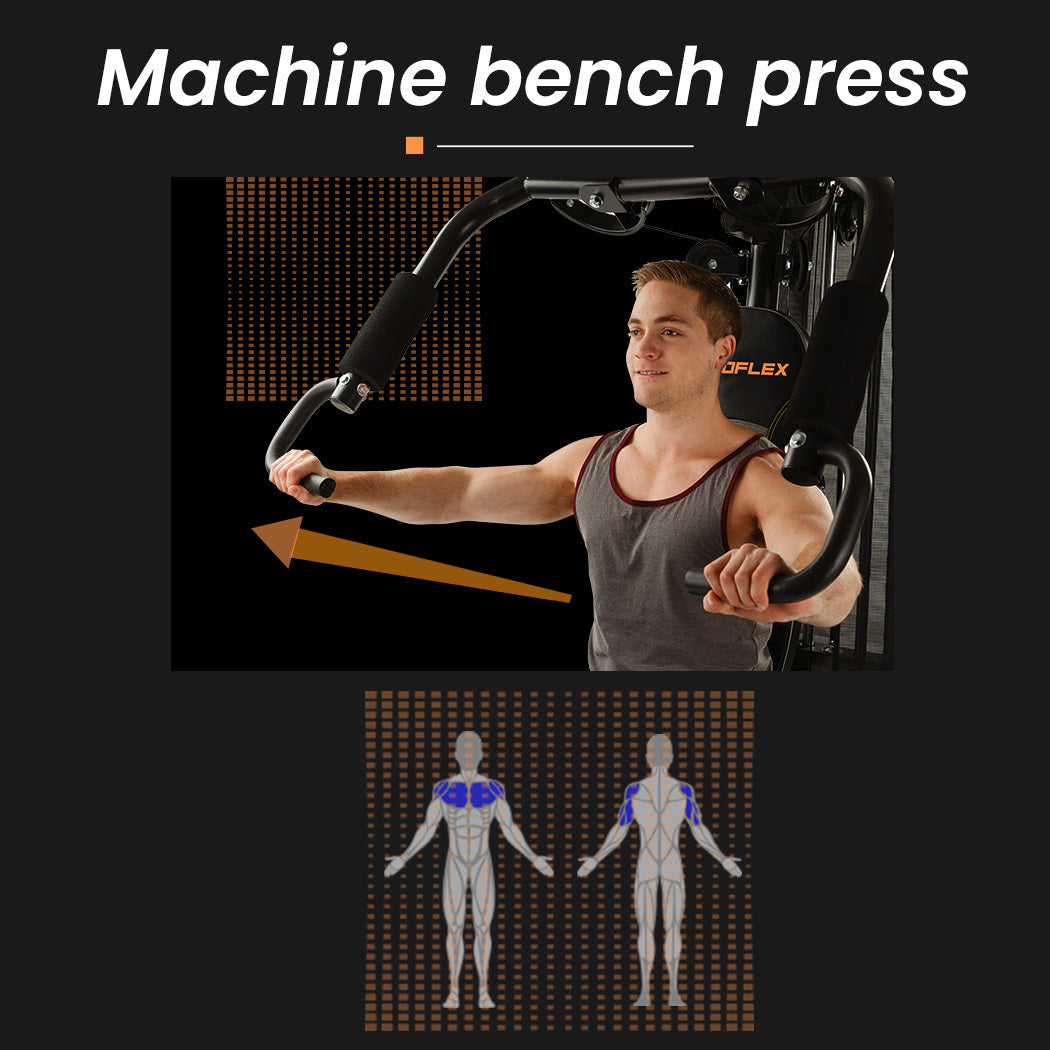 Weightlifting Machines & Racks: PROFLEX Multi-Station Home Gym Set with 98lbs Weight Plates- M8000