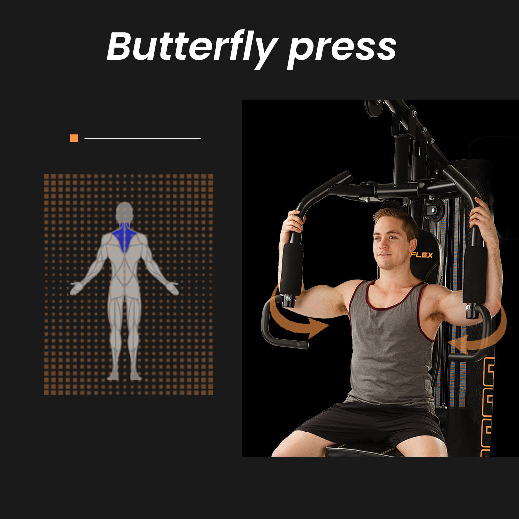 Weightlifting Machines & Racks: PROFLEX Multi-Station Home Gym Set with 98lbs Weight Plates- M8000