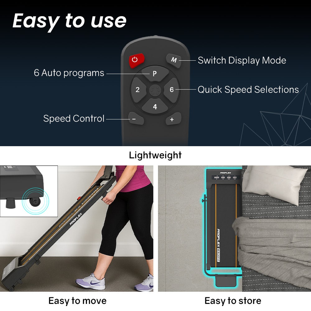 Treadmills: PROFLEX Electric Walking Pad Under Desk Treadmill, Remote Control, Compact Foldable Size, Tablet Holder, LCD Display, Walk or Light Jog