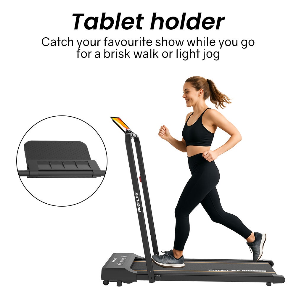Treadmills: PROFLEX Electric Walking Pad Under Desk Treadmill, Remote Control, Compact Foldable Size, Tablet Holder, LCD Display, Walk or Light Jog