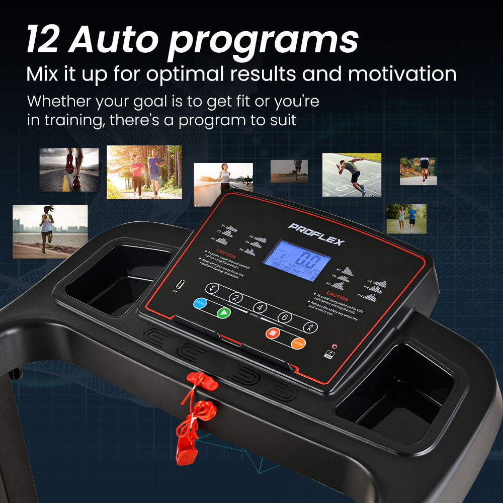 Treadmills: PROFLEX TRX3 Electric Treadmill, Compact Size, Foldable, USB/MP3, Pulse Sensors