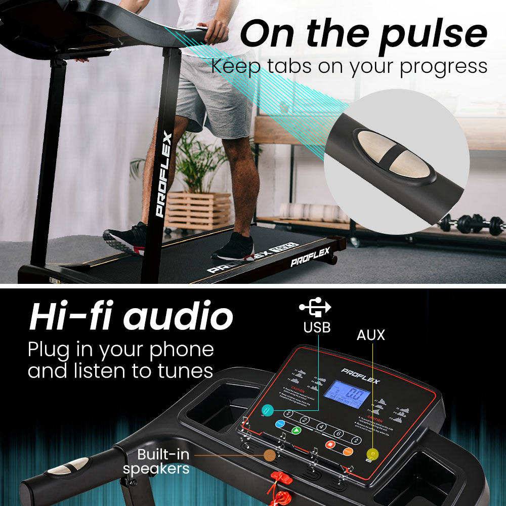 Treadmills: PROFLEX TRX3 Electric Treadmill, Compact Size, Foldable, USB/MP3, Pulse Sensors