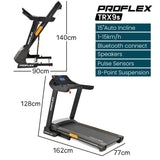 Treadmills: Proflex TRX9s Electric Treadmill, Large Size, 450mm Belt, 10-inch display, Foldable, Suspension, Auto Incline, WiFi, Bluetooth, Pulse Sensors