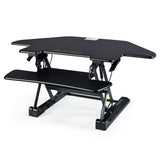 Desks: Fortia Corner Desk Riser 110cm Wide Adjustable Sit to Stand for Dual Monitor, Keyboard, Laptop, Black