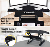 Desks: Fortia Corner Desk Riser 110cm Wide Adjustable Sit to Stand for Dual Monitor, Keyboard, Laptop, Black