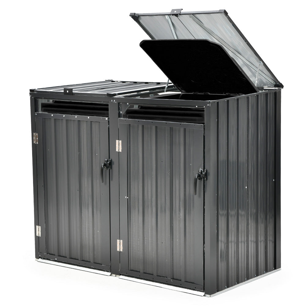 Sheds: PLANTCRAFT Double Steel Wheelie Garbage Bin Storage Shed, Enclosure with 2 Opening Doors
