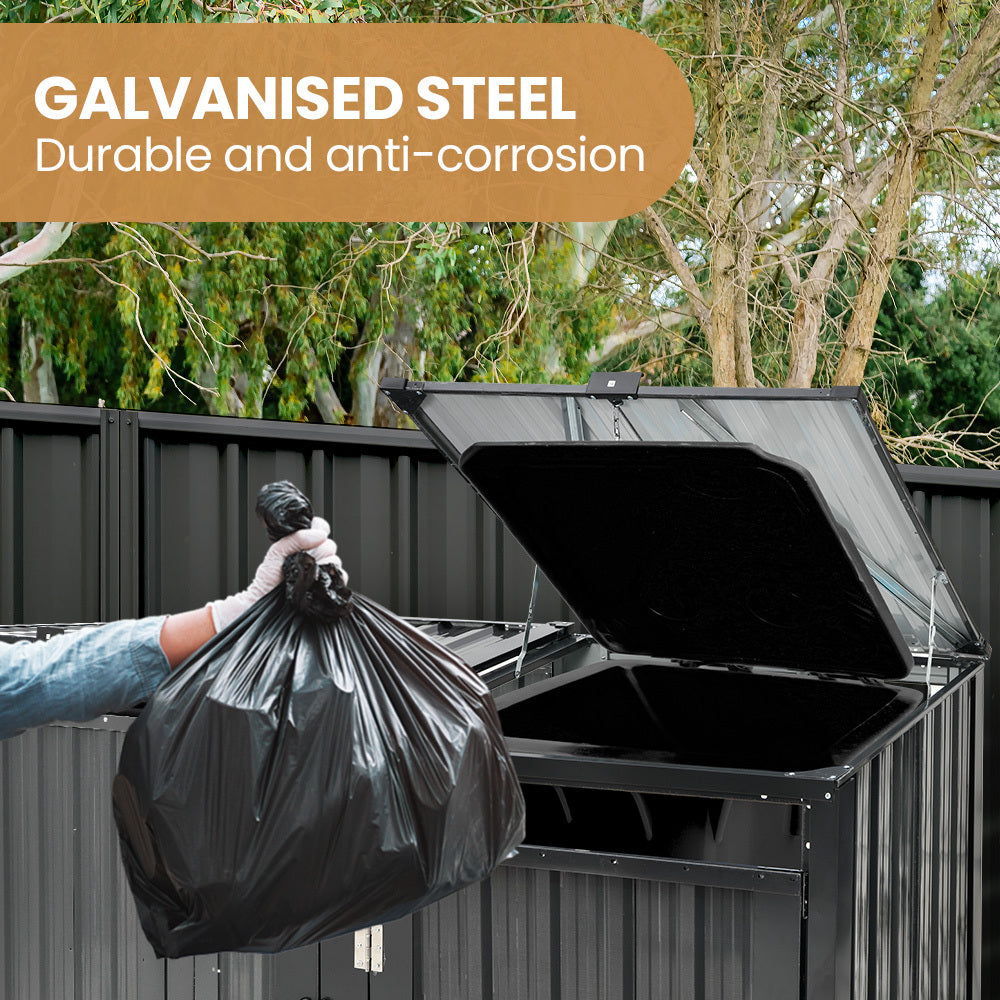Sheds: PLANTCRAFT Double Steel Wheelie Garbage Bin Storage Shed, Enclosure with 2 Opening Doors