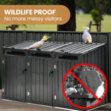 Sheds: PLANTCRAFT Triple Steel Wheelie Garbage Bin Storage Shed, Enclosure with 3 Opening Doors