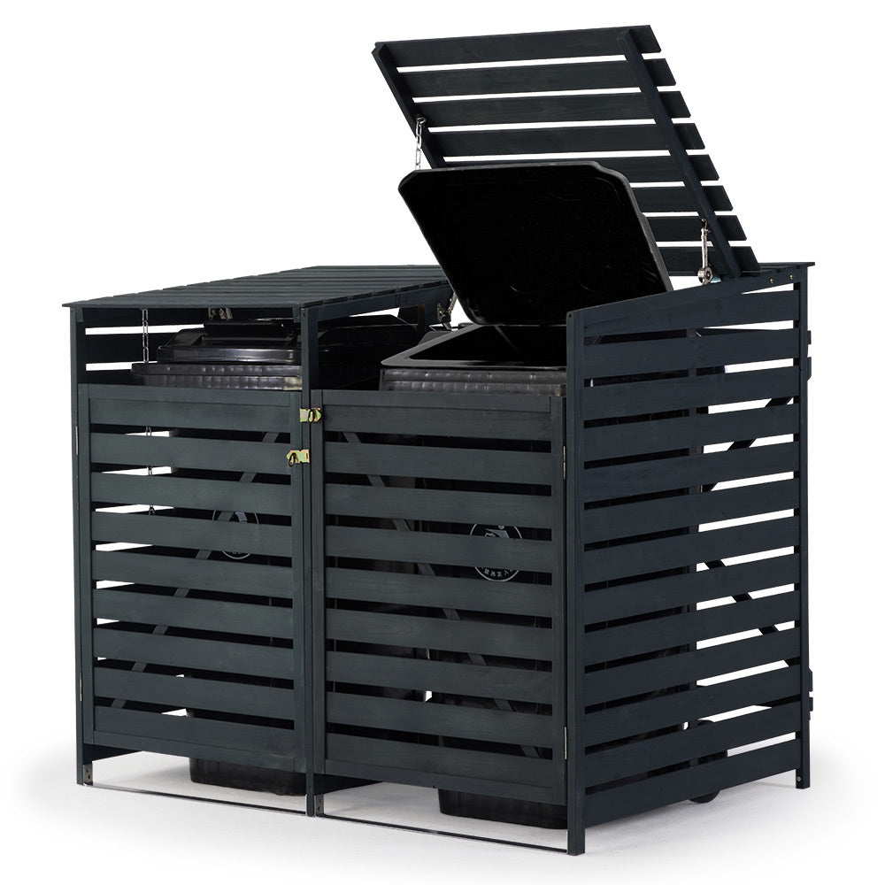 Sheds: PlantCraft Double Wood Wheelie Bins Storage Shed, 2 Door Garbage Rubbish Bin Enclosure