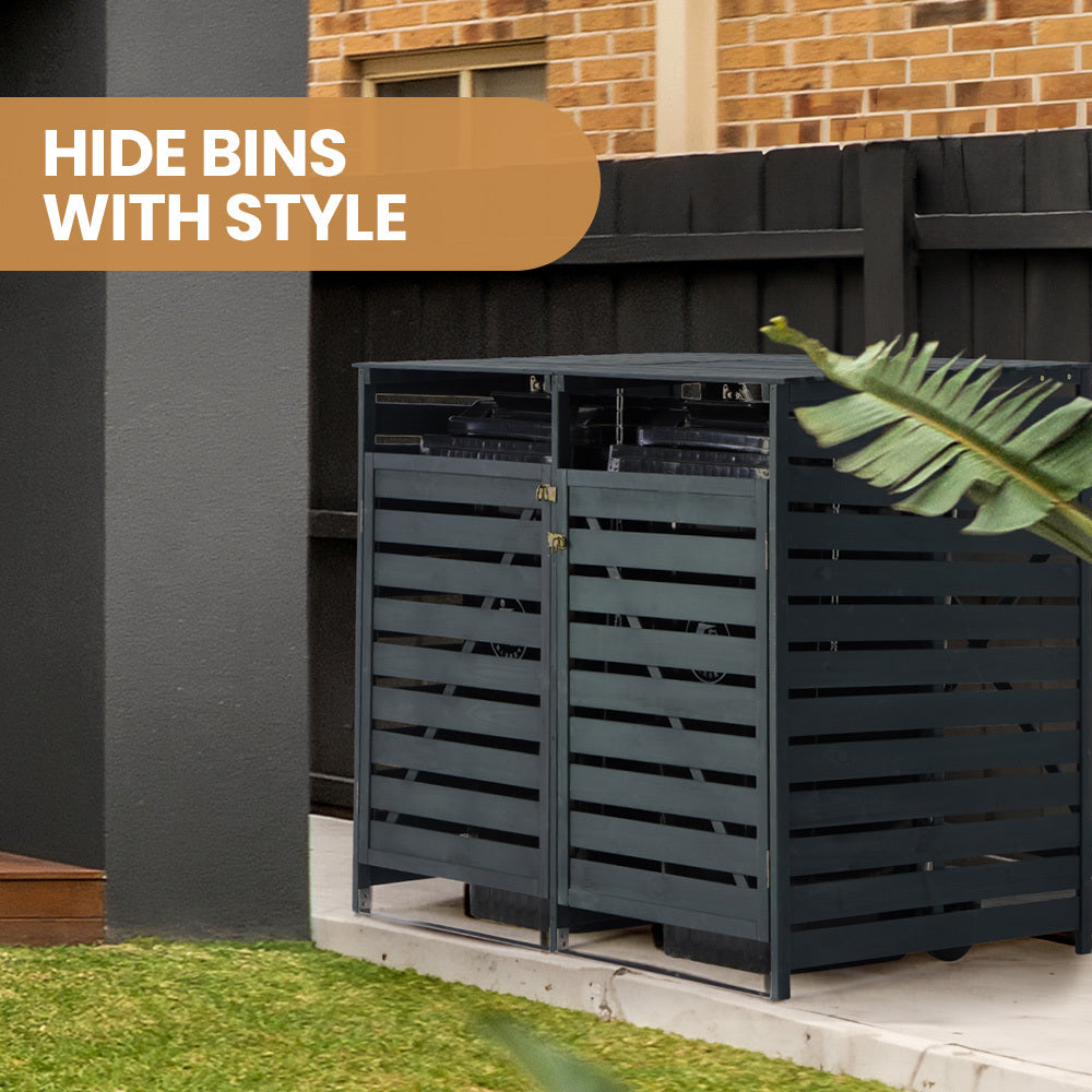 Sheds: PlantCraft Double Wood Wheelie Bins Storage Shed, 2 Door Garbage Rubbish Bin Enclosure