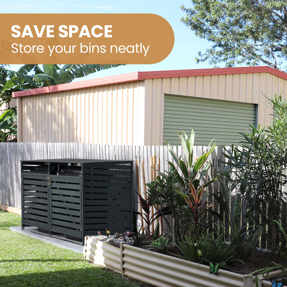 Sheds: PlantCraft Double Wood Wheelie Bins Storage Shed, 2 Door Garbage Rubbish Bin Enclosure