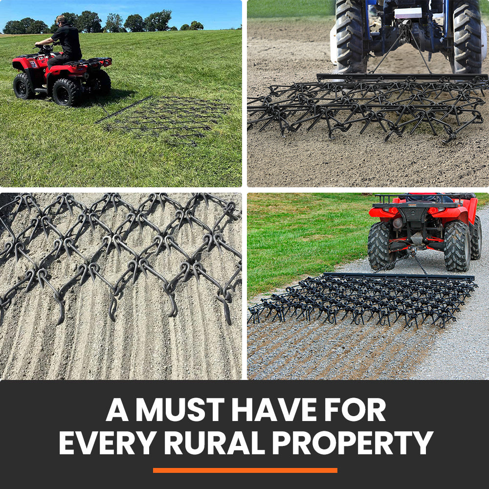 Lawn Rollers: PlantCraft Tow Behind Drag Harrow Rake, 1.4m Wide, for Ride-on Mower LawnTractor on Pasture Paddock