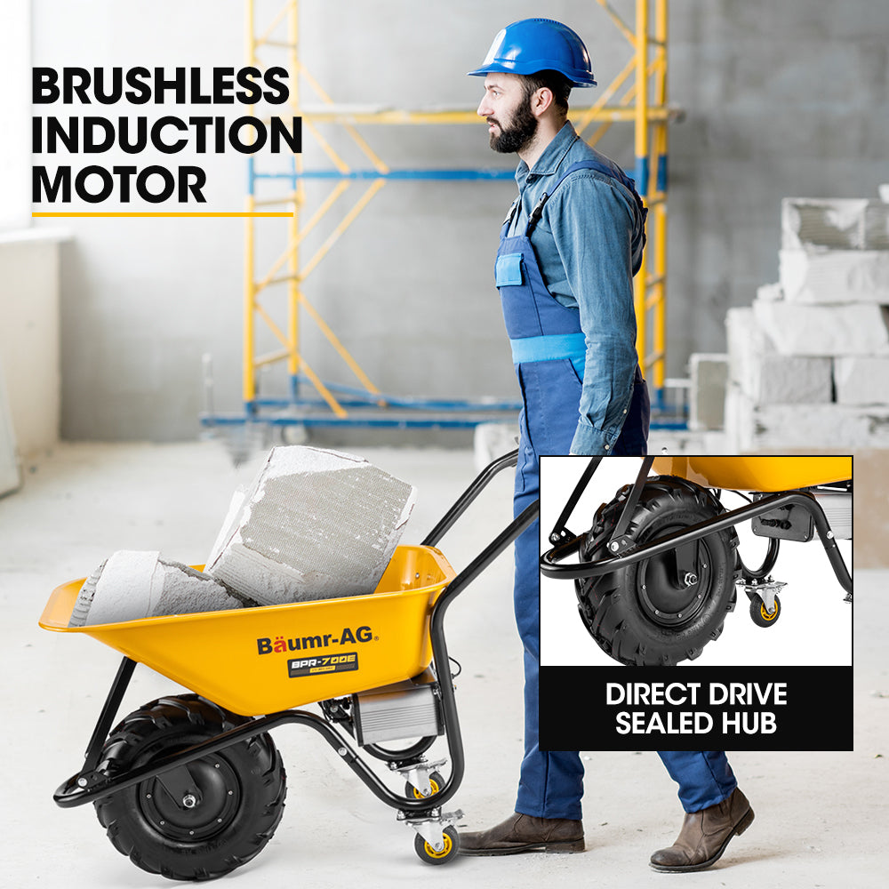 Baumr-AG 36V Battery Powered Wheelbarrow Motorised Electric, 80L Bucket Volume, 260kg Capacity