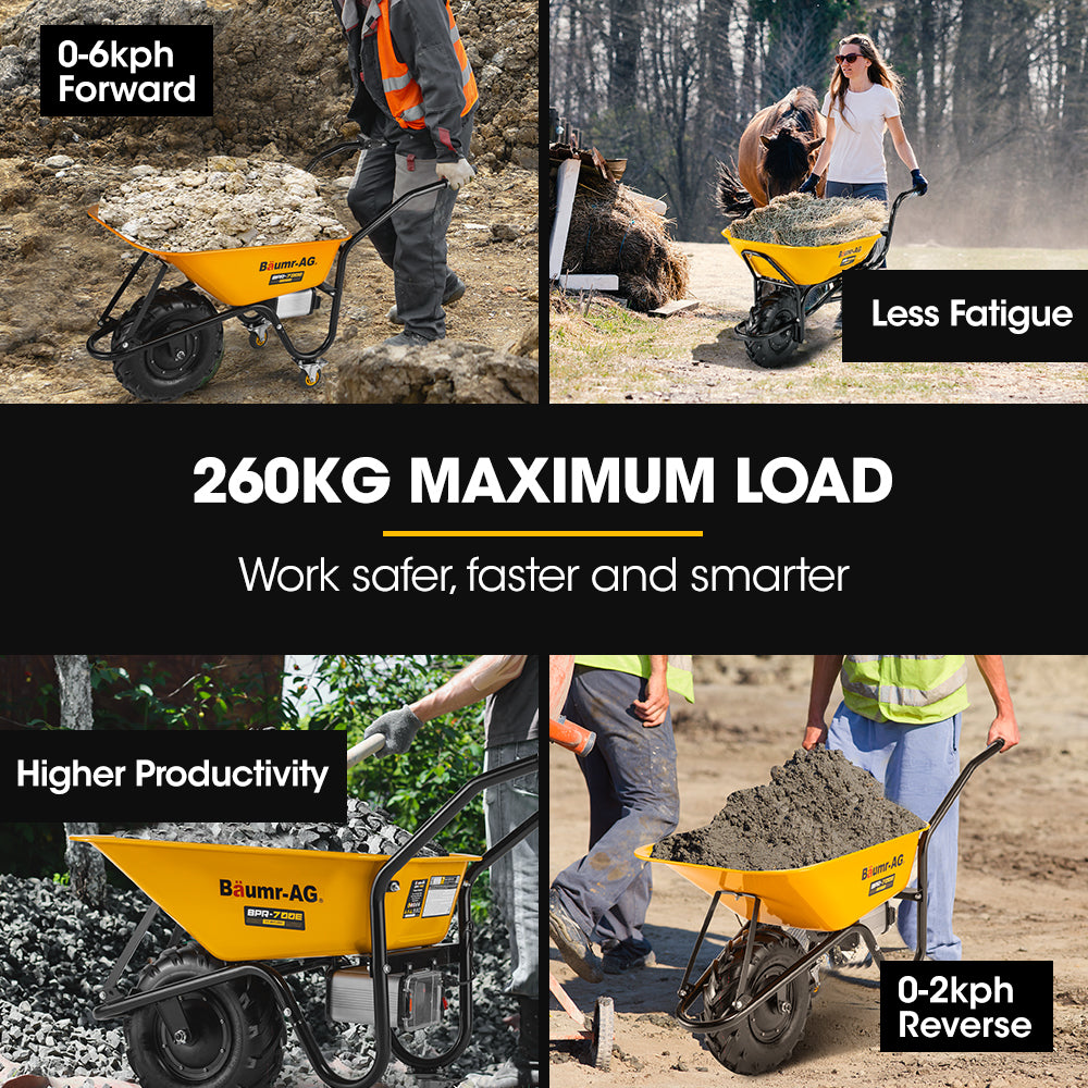 Baumr-AG 36V Battery Powered Wheelbarrow Motorised Electric, 80L Bucket Volume, 260kg Capacity