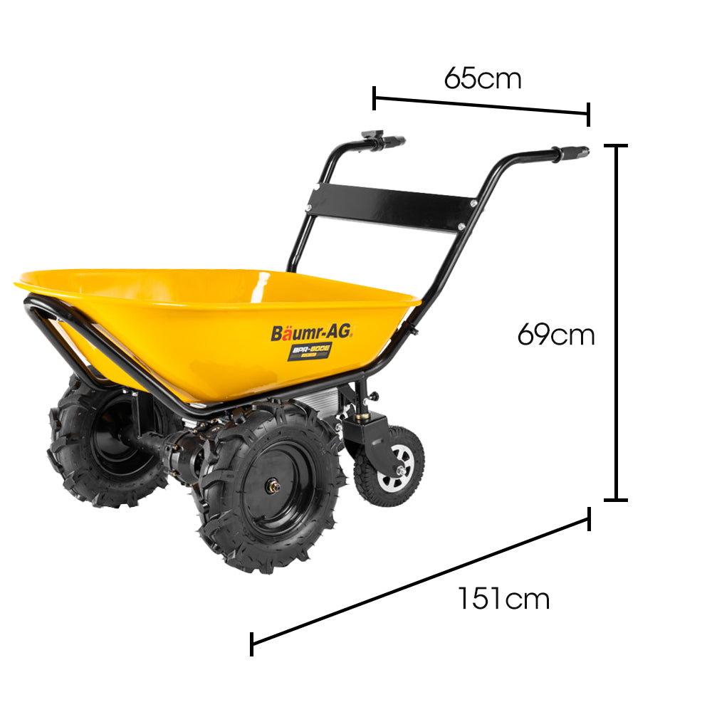 Spreaders & Wheelbarrows: Baumr-AG 40V Battery Powered Wheelbarrow Motorised Electric, 100L Bucket Volume, 4 Wheel, 260kg Capacity