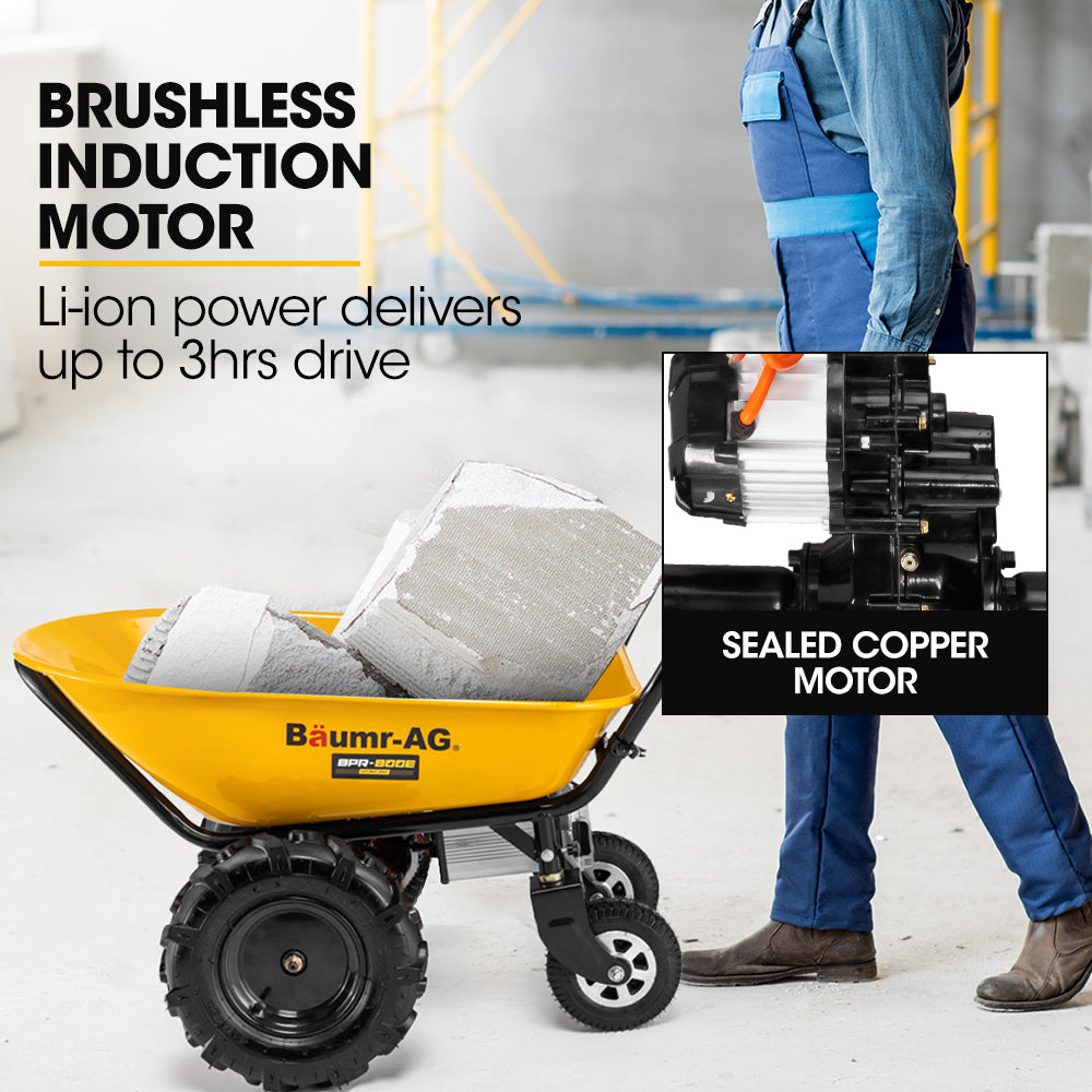 Spreaders & Wheelbarrows: Baumr-AG 40V Battery Powered Wheelbarrow Motorised Electric, 100L Bucket Volume, 4 Wheel, 260kg Capacity