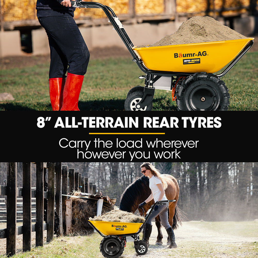 Spreaders & Wheelbarrows: Baumr-AG 40V Battery Powered Wheelbarrow Motorised Electric, 100L Bucket Volume, 4 Wheel, 260kg Capacity