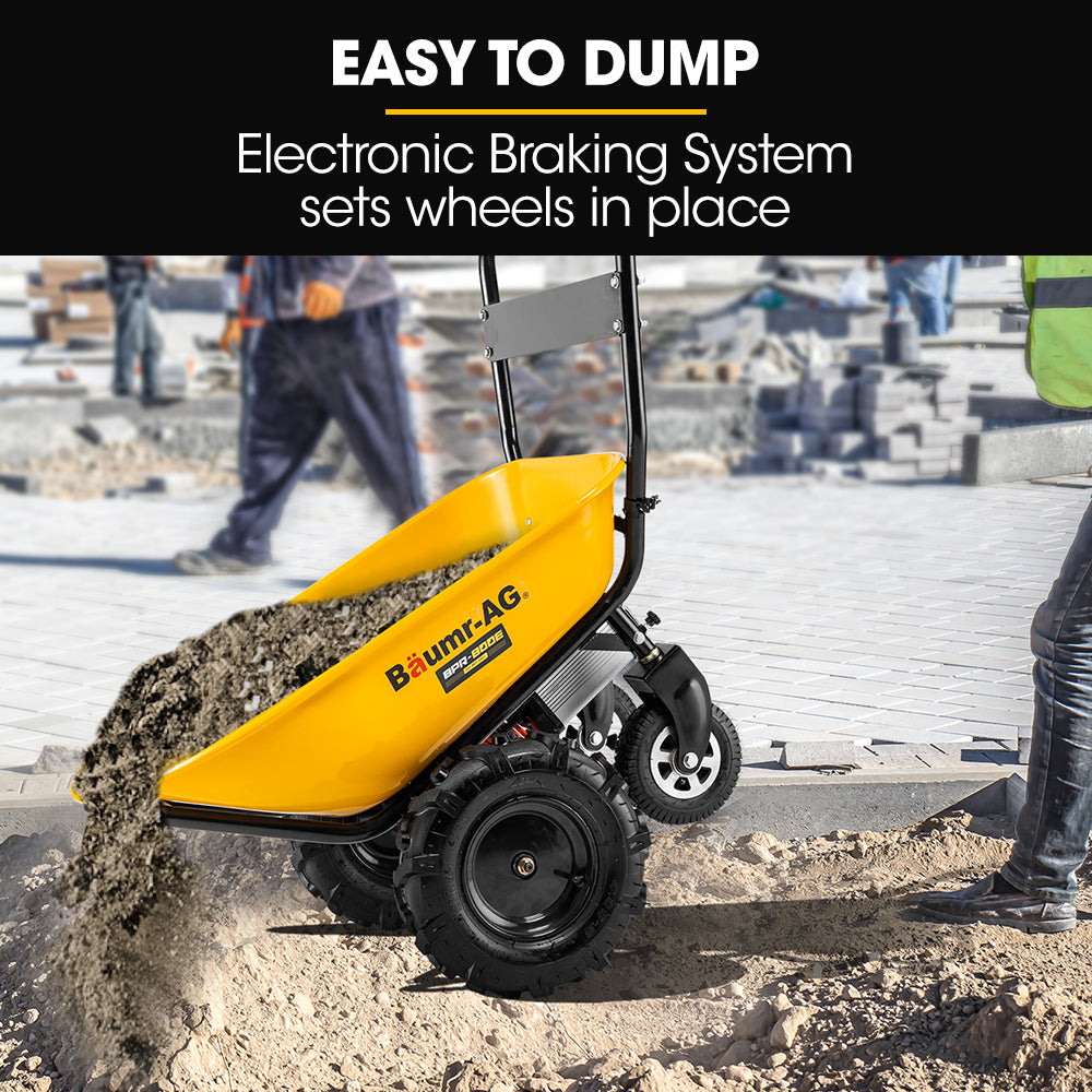 Spreaders & Wheelbarrows: Baumr-AG 40V Battery Powered Wheelbarrow Motorised Electric, 100L Bucket Volume, 4 Wheel, 260kg Capacity