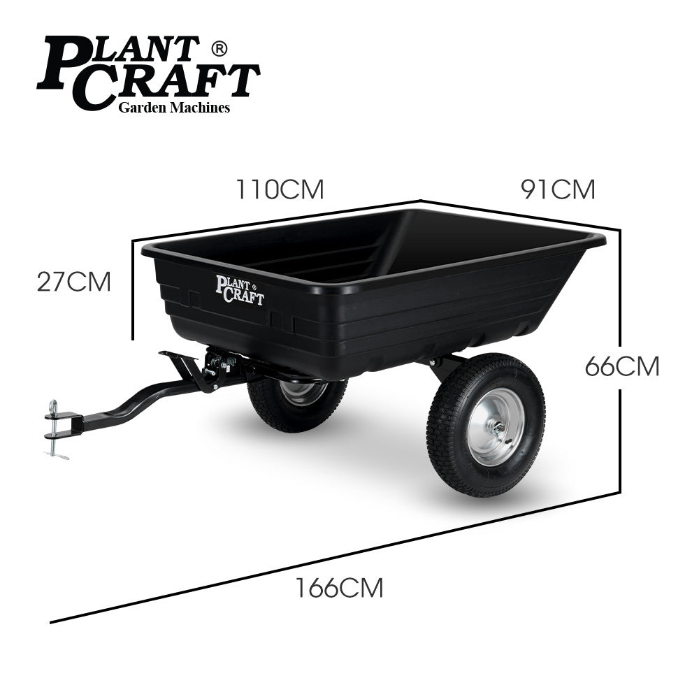 Spreaders & Wheelbarrows: PlantCraft Poly Dump Cart, 272kg Load Heavy Duty Tipper Trailer, 16-inch Tyres, for Ride-on Lawn Mower Tractor, ATV, Quad Bike