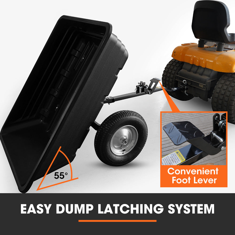 Spreaders & Wheelbarrows: PlantCraft Poly Dump Cart, 272kg Load Heavy Duty Tipper Trailer, 16-inch Tyres, for Ride-on Lawn Mower Tractor, ATV, Quad Bike
