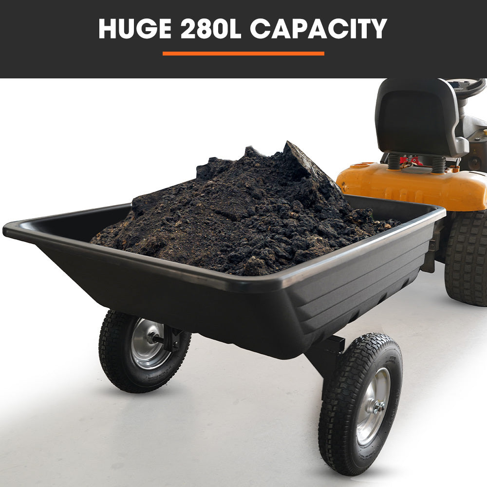 Spreaders & Wheelbarrows: PlantCraft Poly Dump Cart, 272kg Load Heavy Duty Tipper Trailer, 16-inch Tyres, for Ride-on Lawn Mower Tractor, ATV, Quad Bike