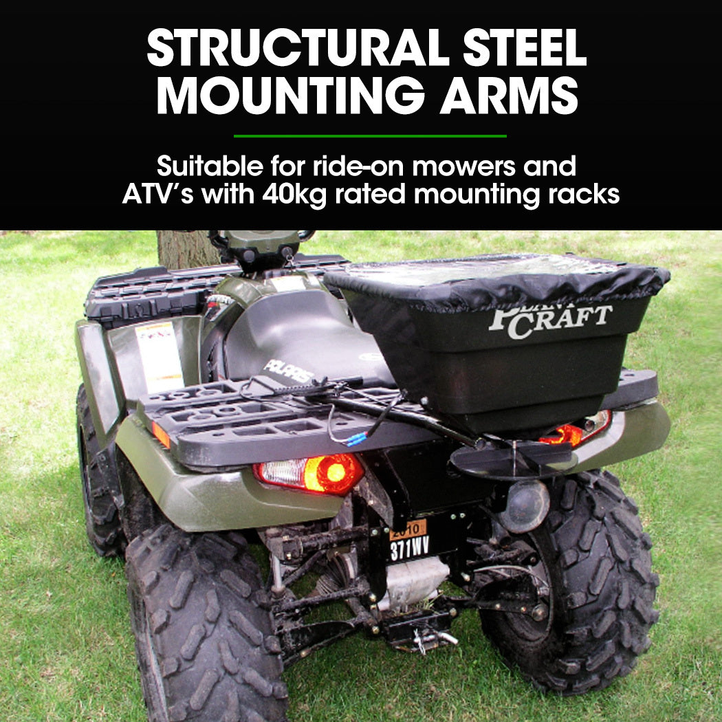 Spreaders & Wheelbarrows: PLANTCRAFT Spreader 12V 36kg 30L Lawn Seed Fertiliser, for ATV, Ride on Mower, with Rain Cover